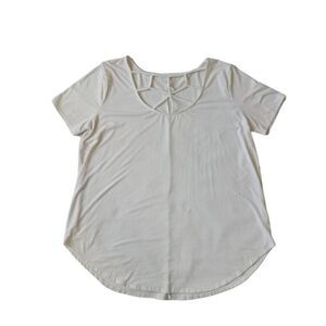 Zenana Premium Plus Size White Cut Out Cage Neckline Short Sleeve Tee Women's 3X